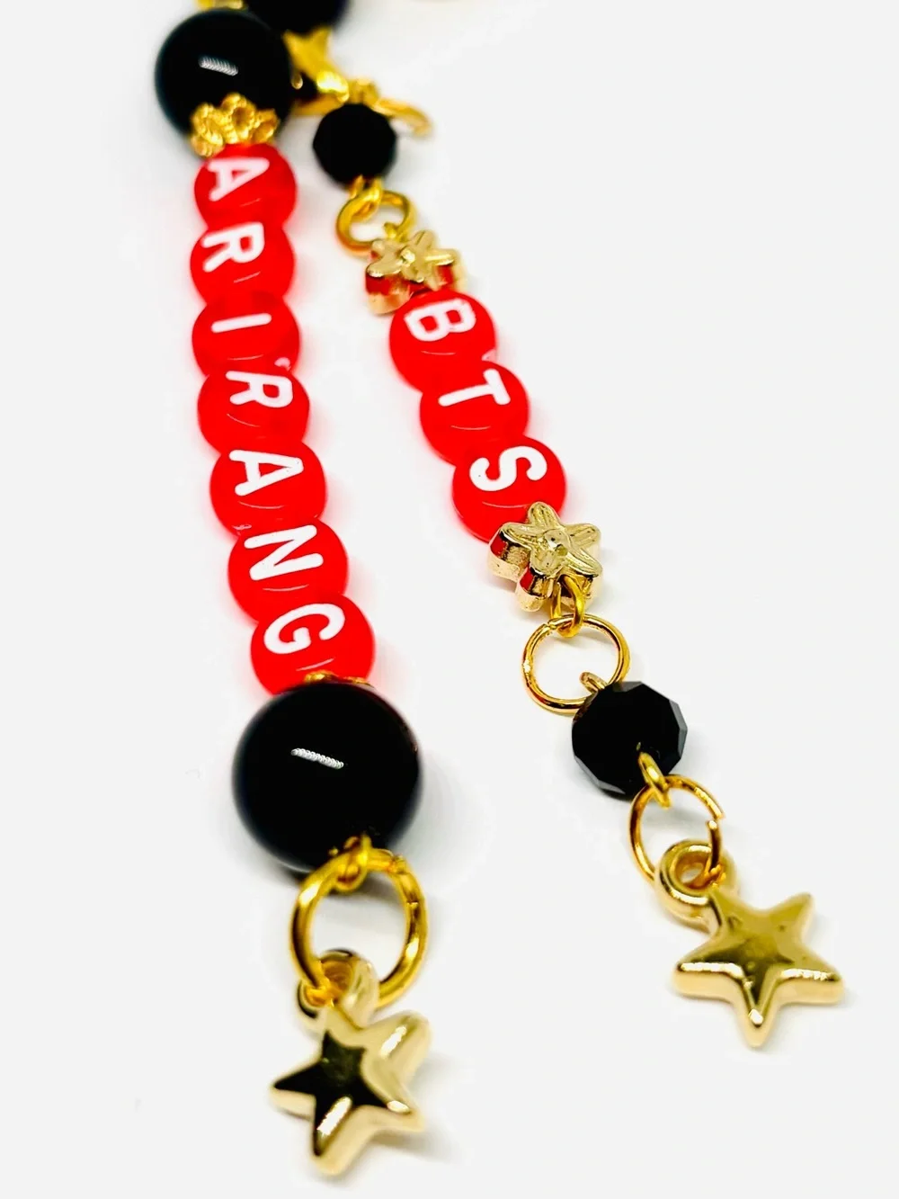 BTS ARIRANG RED GOLD BLACK BEADED KEYCHAIN